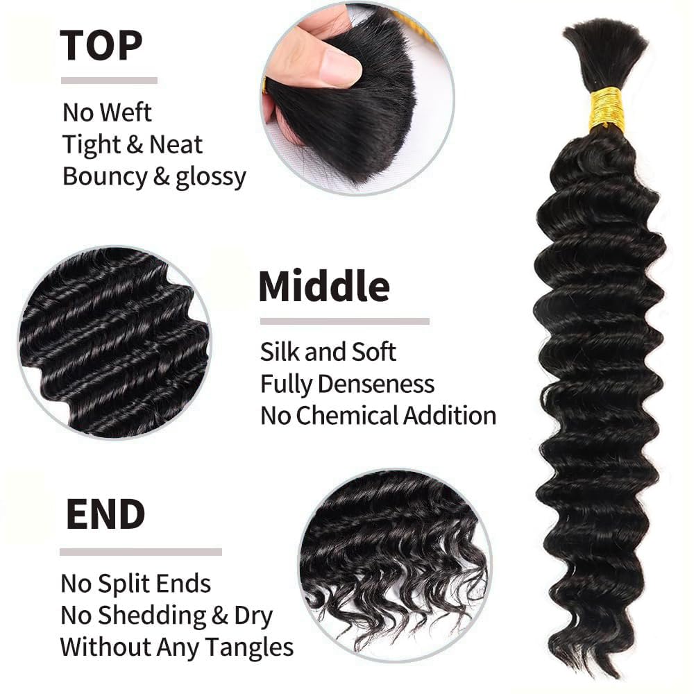 MUNONG Human Braiding Hair Deep Wave Bulk Human Hair for Braiding 50g 22 inch No Weft Curly Braiding Hair Bulk Human Braiding Hair for Boho Braids Hair Extensions Real Human Hair Natural Color