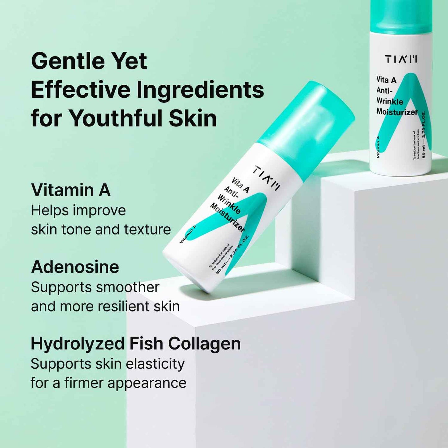 TIA'M Vita A Anti-Wrinkle Moisturizer, 2.7 fl oz, Lightweight Moisturizing Cream for Firming, Soft and Glowy Skin, Korean Skin Care