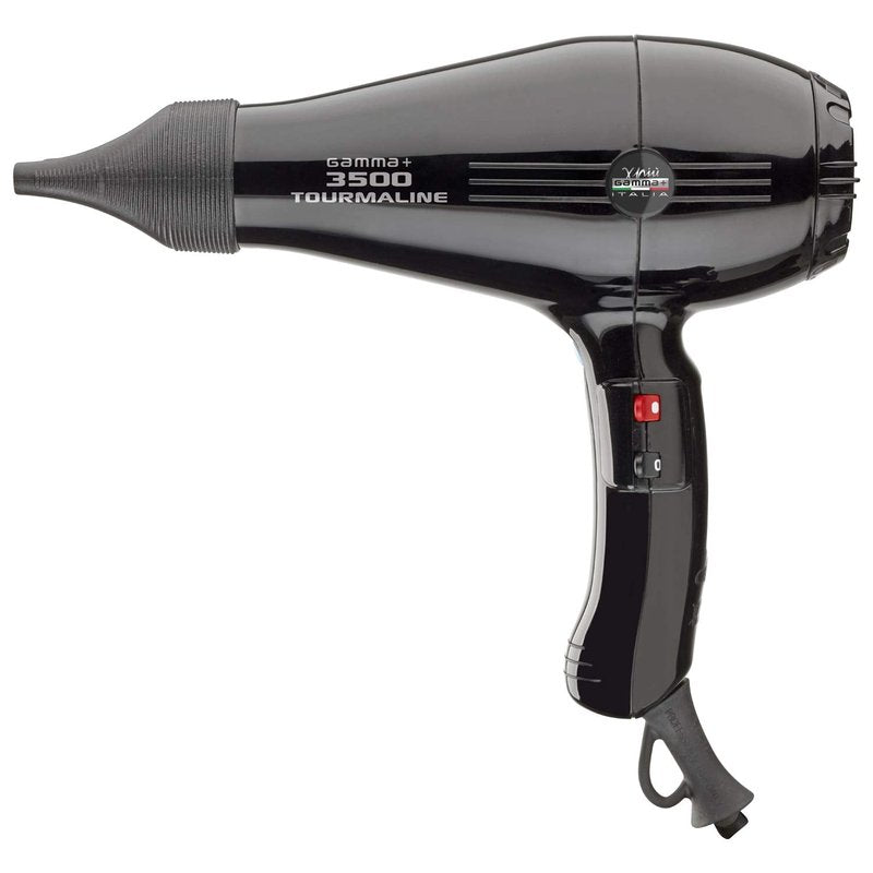 GAMMA+ 3500 Professional Salon Tourmaline Ionic Hair Dryer, 2 Nozzles, 6 Heat Settings, Black