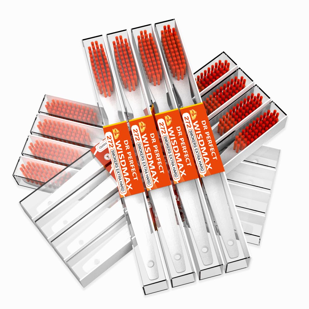 DR PERFECT Extra Hard Toothbrushes Firm Toothbrush for Smoker's Teeth Whitening Pack of 12