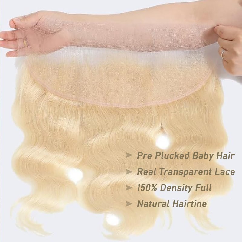 613 Blonde Body Wave Frontal - 13x4 HD Lace Closure with Baby Hair | 150% Density, 14 Inch