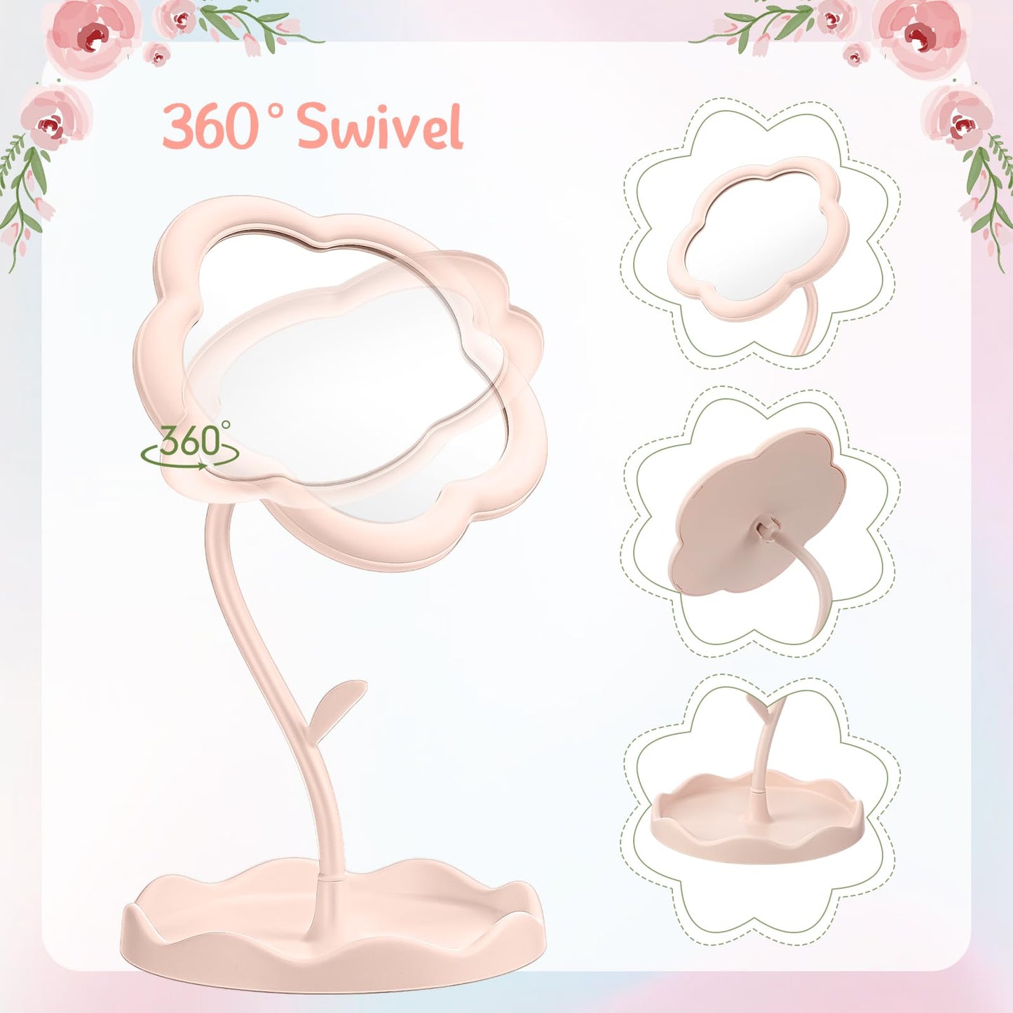 GlikCeil 8 Pcs Flower Shaped Mirror Spa Party Makeup Mirror Sleepover Party Favor for Spa Sleepover Slumber Birthday(Pink, White)