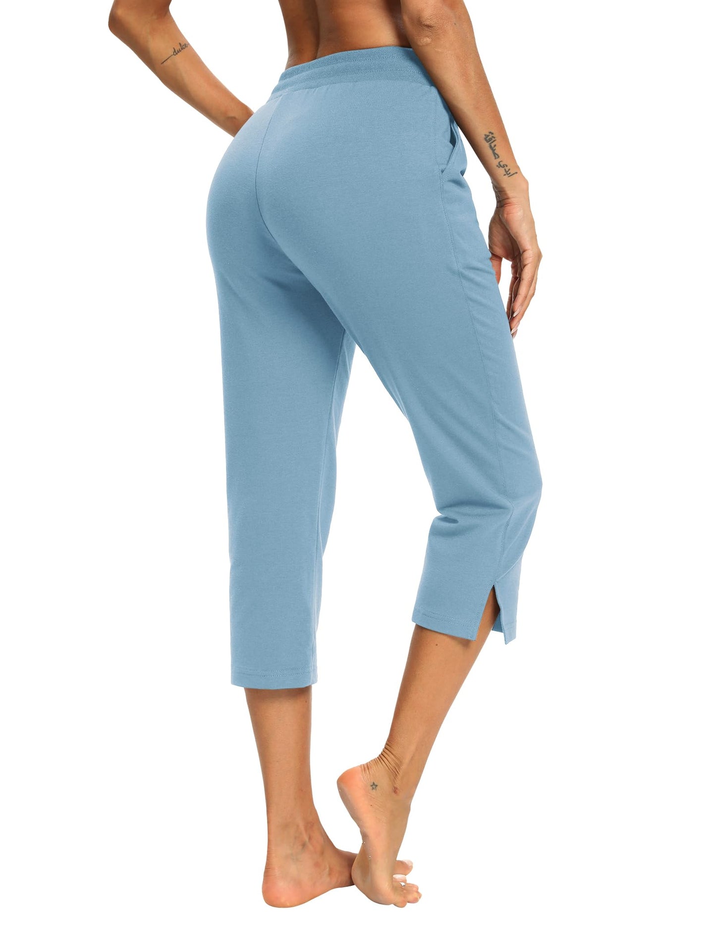 LEXISLOVE Capris for Women Casual Summer Wide Leg Crop Pants Loose Comfy Drawstring Yoga Jogger Capri Pants with Pockets LightBlue M