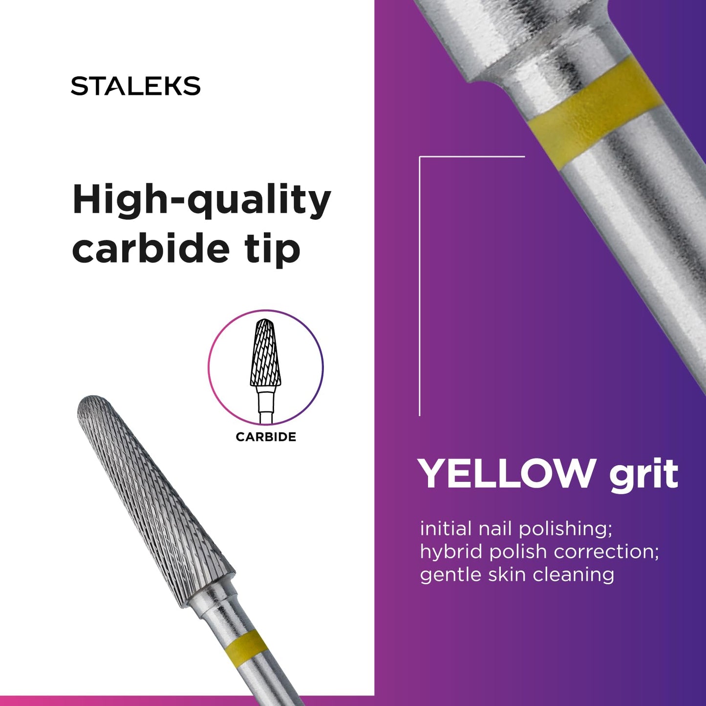 STALEKS PRO Expert Carbide Nail Drill Bit (Frustum, Yellow, 4mm Head / 13mm WP) – Very Soft Hardness for Delicate Artificial Nail & Skin Processing in Hardware Manicure/Pedicure