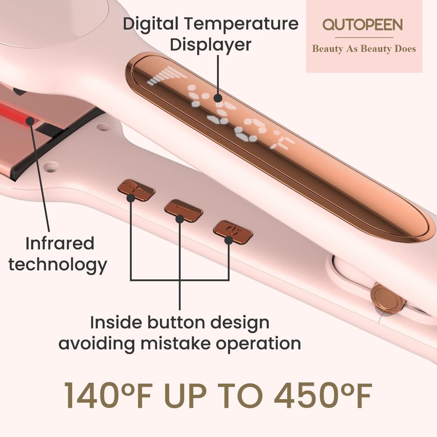 Professional Ceramic Tourmaline Hair Straightener - 2 Inch Infrared Flat Iron with Big Temp Display (140F-450F)