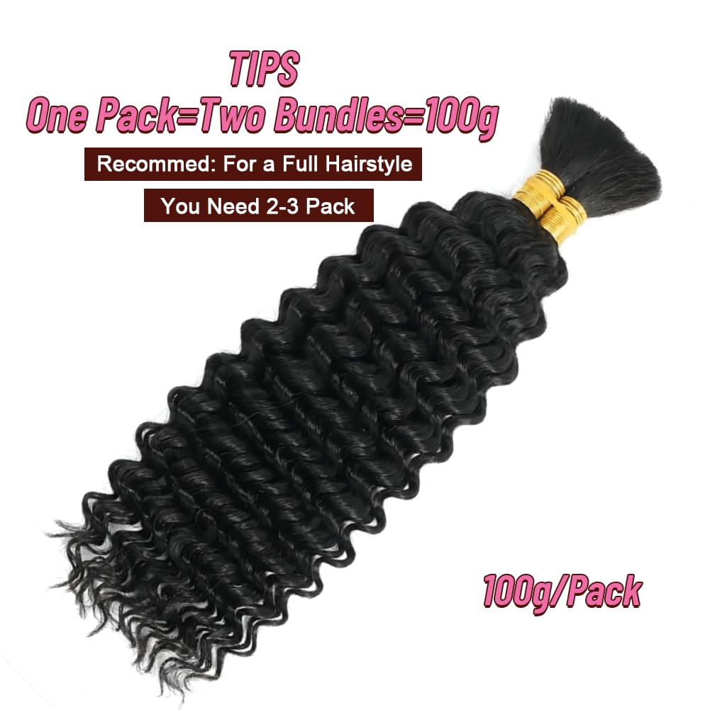 Vrecoda Human Braiding Hair for Boho Braids Curly Deep Wave Bulk Human Hair for Micro Braiding Hair Bohemian Boho Knotless Braids 2 Bundles 100% Human Hair Extensions No Weft Natural Color
