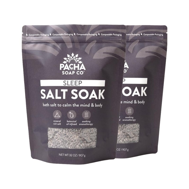 Pacha Soap Co. Sleep Salt Bath Soak - Epsom Salt with Lavender, Citrus, and Sandalwood, Handcrafted Bath Salts Made in the USA for Muscle Relief, Recovery & Relaxation, 2-Pack (64 oz. Total)