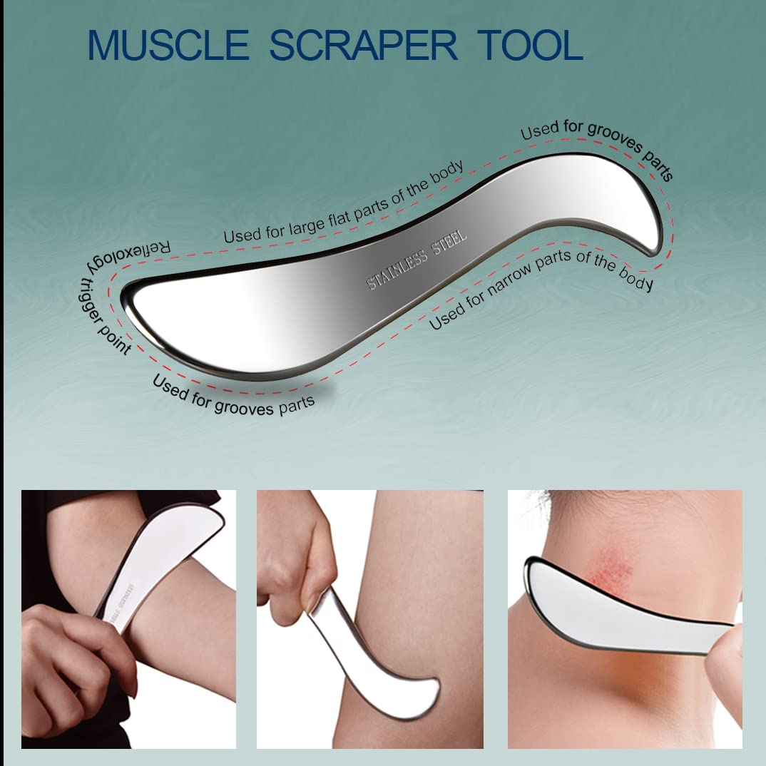 BYYDDIY 4 in 1 304Stainless Steel Gua Sha Muscle Scraper Tool Set, Scar Tissue Tool,Physical Therapy Tools,Muscle Scraping Tool,IASTM Tools,Fascia Scraper,Soft Tissue Massage Tool