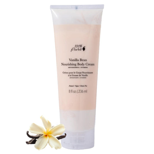 100% PURE Nourishing Body Cream Vanilla Bean Lotion Luxurious Dry Skin Hydration & Replenishment Natural Anti-Aging Moisturizer & Skincare for All Skin Types Women & Men - Vegan - 8 oz