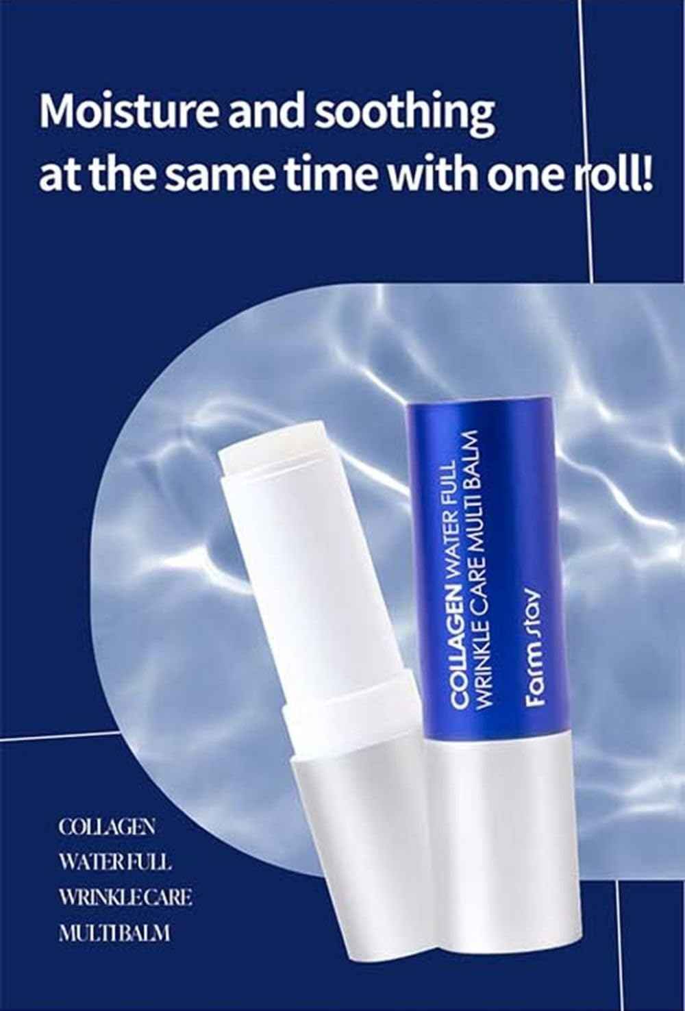 Farmstay Collagen Water Full Wrinkle Care Multi Balm - Hydrating Moisturizer for Face, Eyes & Lips, All-in-one Multi Balm Stick, Wrinkle Care, Firming, Korean Skin Care, K-Beauty 0.38 fl. oz