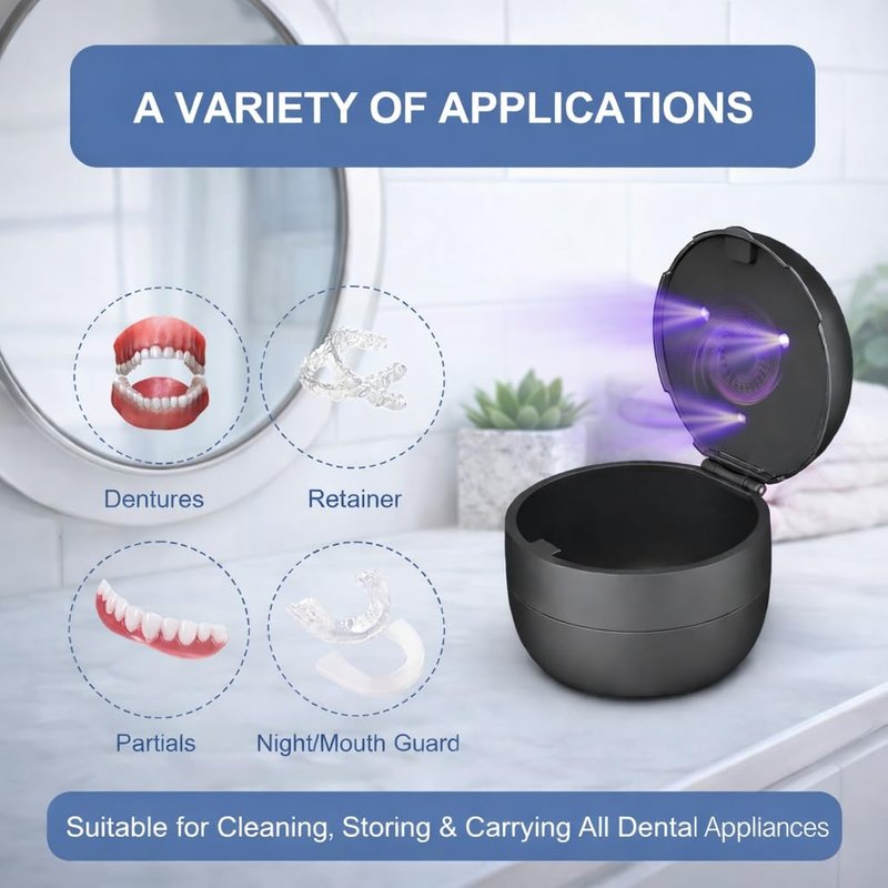 All-in-One Denture & Retainer Case with Soaking, Freshening, Sanitization and Storage Functions – Complete Clean Care Solution for Dentures, Mouth Guards, Night Guards and Retainers