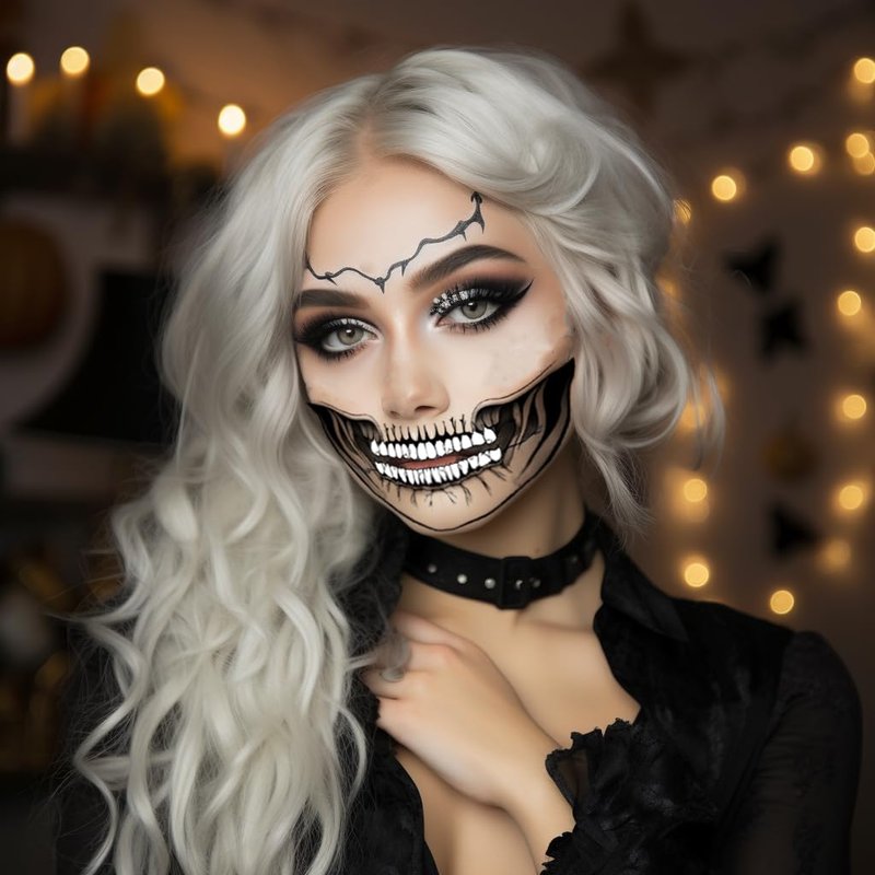 ENYACOS Skeleton Face Tattoo - Halloween Temporary Skull Tattoos, Mouth Stickers for Face, Costumes and Accessories for Men and Women (A)