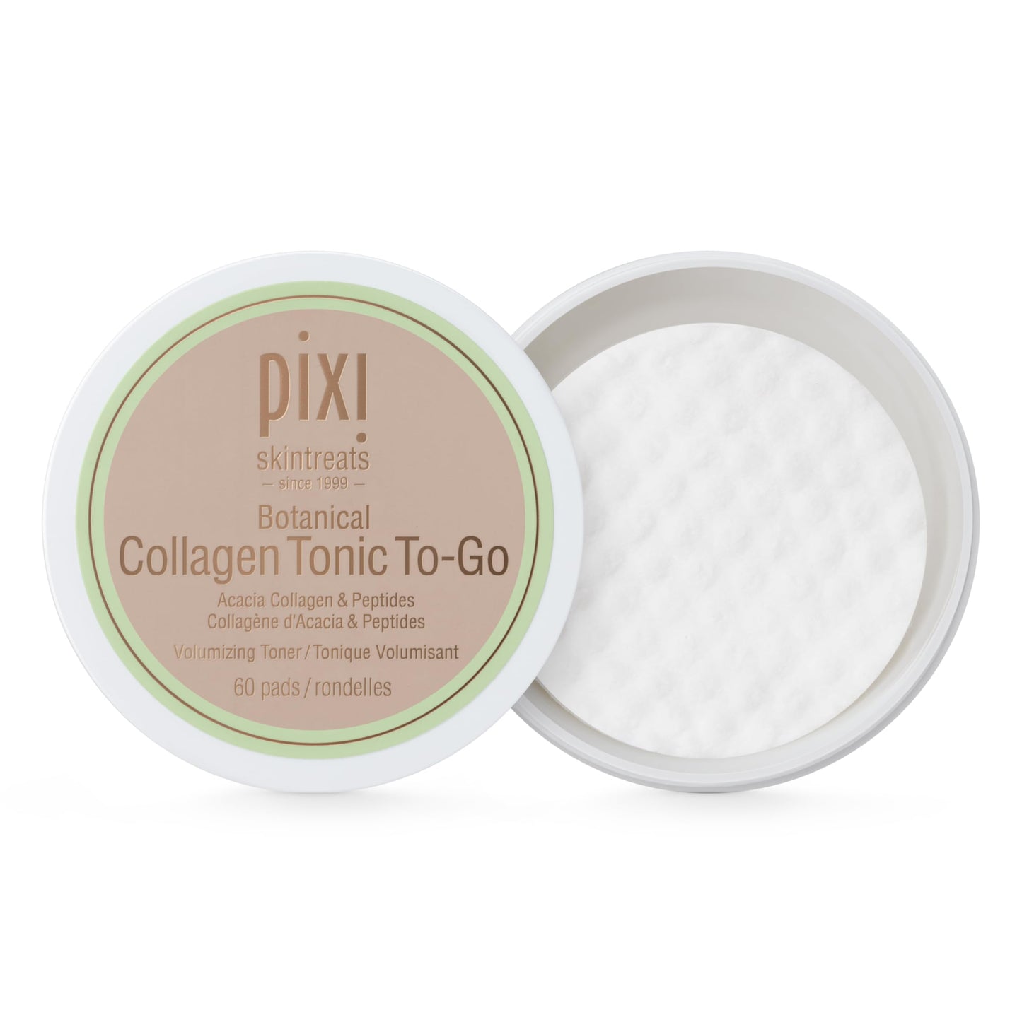 Pixi Botanical Collagen Tonic to-Go,Volumizing & Hydrating Toning Pads, Enhanced with Peptides & Botanicals to Firm & Revitalize, Alcohol-Free Daily Moisturizing Toner On The Go, 60 Pads