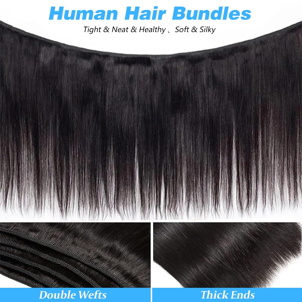 Brazilian Virgin Human Hair Bundles - 100% Unprocessed Straight Hair | 14-Inch Double Weft, Natural Black