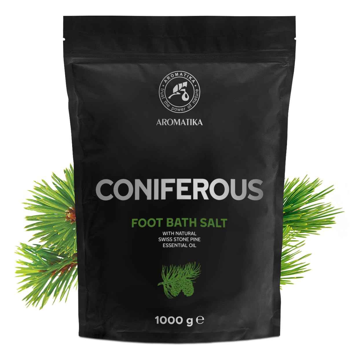 Foot Bath Salt Coniferous 35Oz - Pedicure Foot Bath Salt - Foot Bath Additive with Natural Sea Salt - Swiss Stone Pine Essential Oil - Foot Care for Tired Feet - Beauty - Relaxation - Aromatherapy