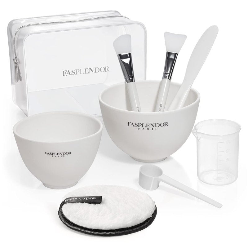 Face Mask Mixing Bowl Set - 9-Piece DIY Skincare Kit with Bowls, Brushes & Makeup Bag | White Color