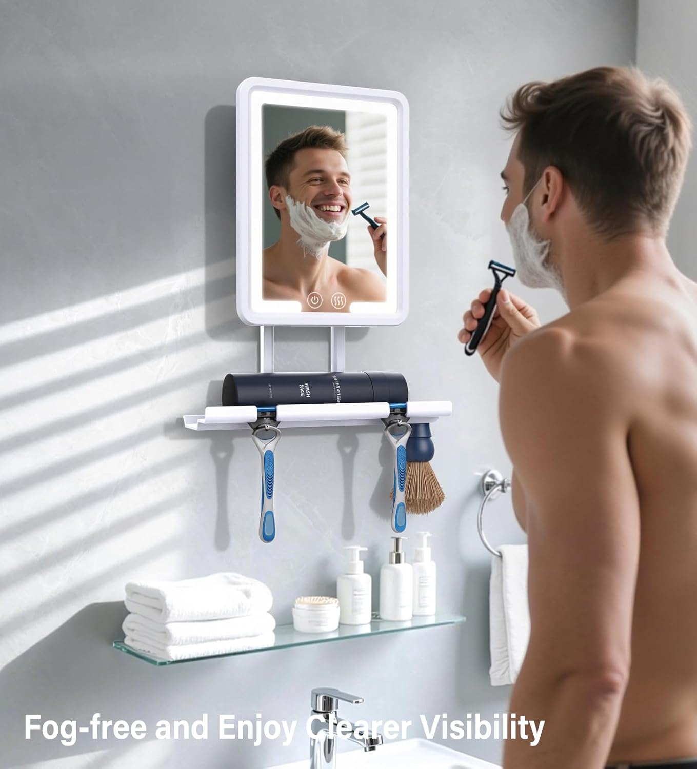 Heated Shower Mirror - Fogless Lighted Shaving Mirror with 360° Adjustable Design | Rechargeable, White