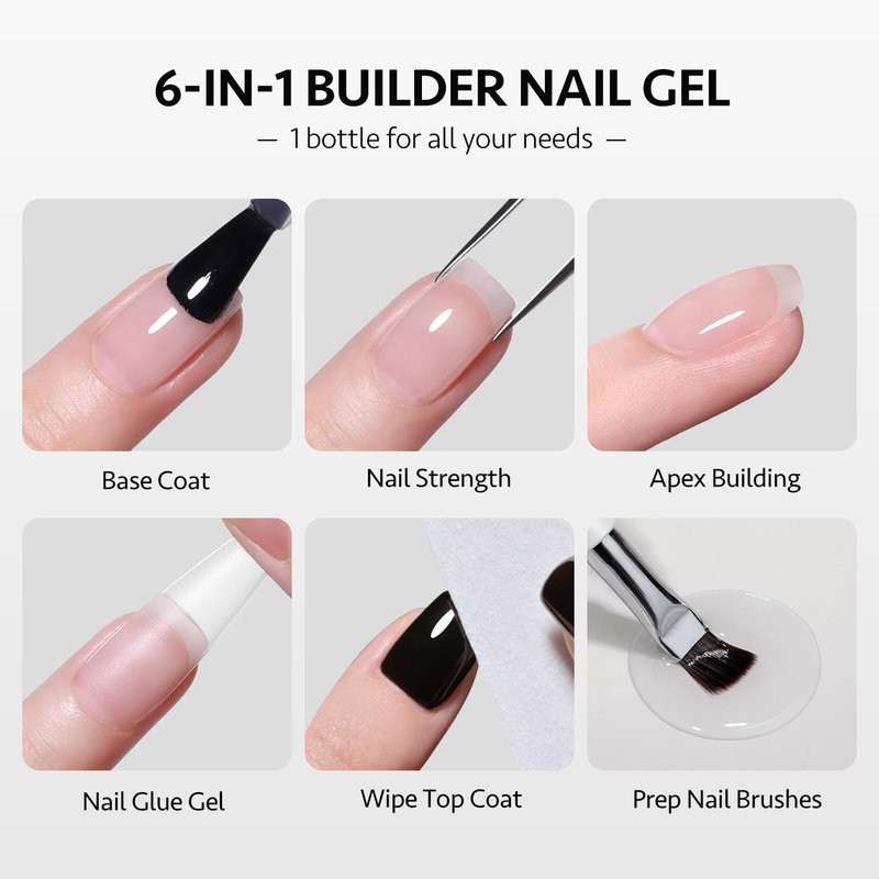 GAOY Glossy Gel Top Coat and Builder Base Set, 2 Pcs 16ml Glassy Top Coat and Clear Rubber Base Nail Strengthener Combination for UV Light Cure Gel Nail Polish