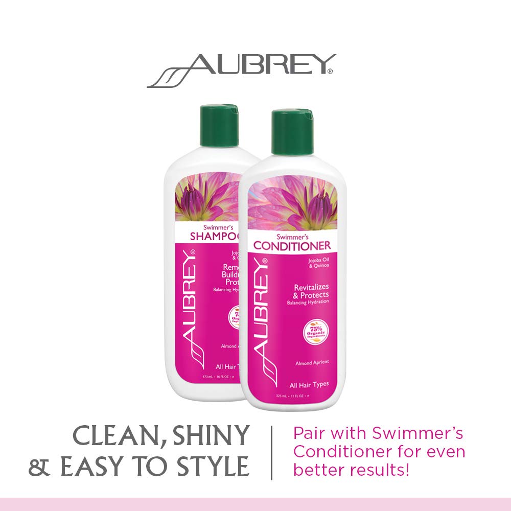 Aubrey Swimmers Shampoo | Removes Chlorine & Buildup, Protects | Jojoba Oil & Quinoa Protein | All Hair Types | 75% Organic Ingredients | 16oz