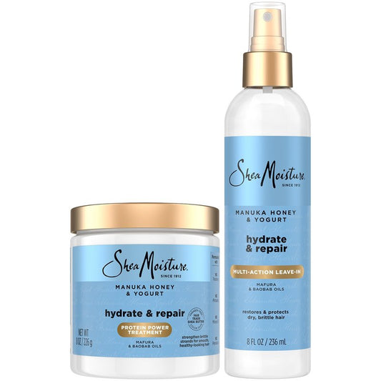 SheaMoisture Manuka Honey & Yogurt Multi-Action Leave-in Conditioner + Protein Power Treatment for Hair Repair, Frizz Control, 8 Oz Ea, for Curly, Damaged Hair