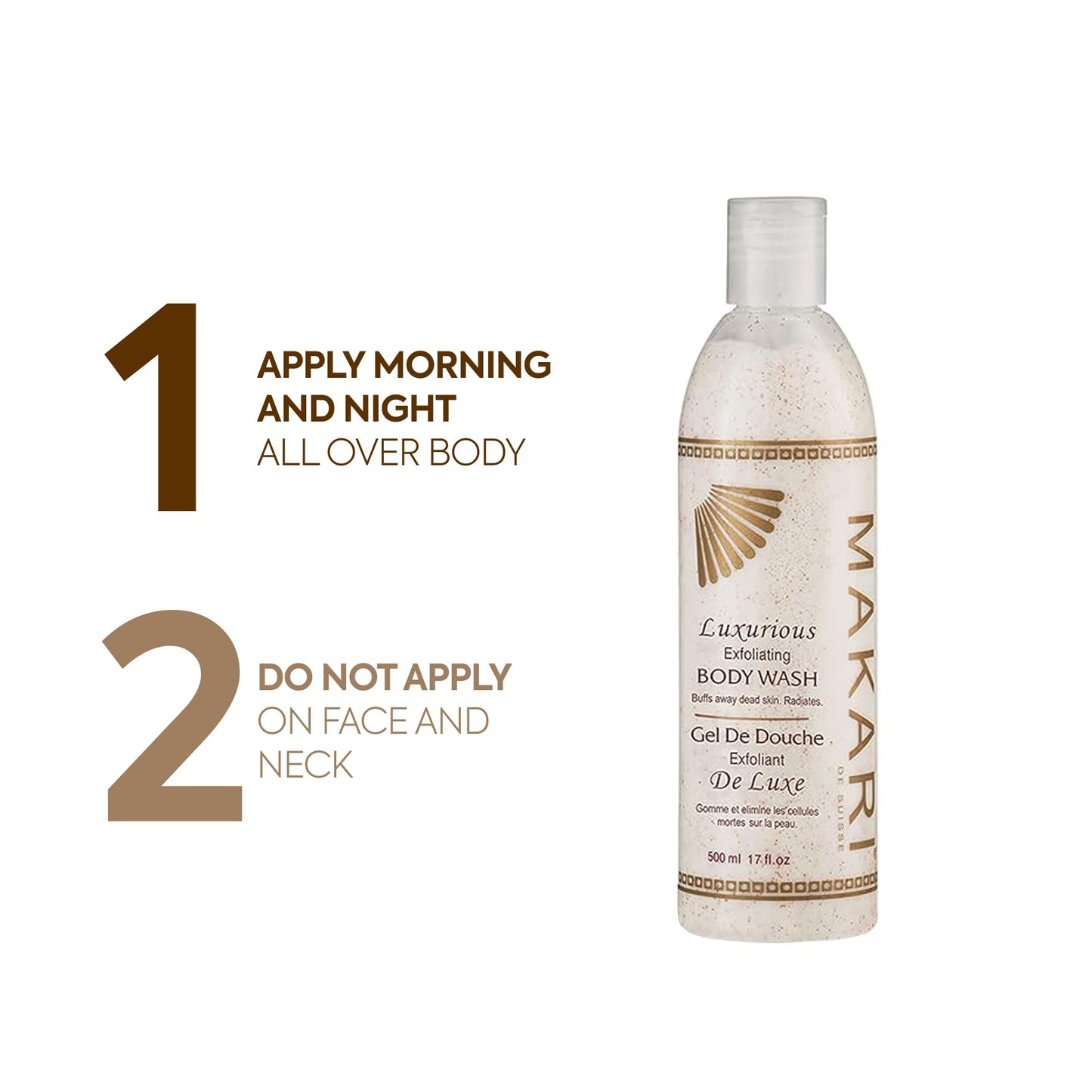 Makari Classic Luxurious Exfoliating Body Wash (500 ml) | Brightening & Exfoliating Body Cleanser | Removes Dead Skin Cells & Unclogs Pores | Recommended for All Skin Types
