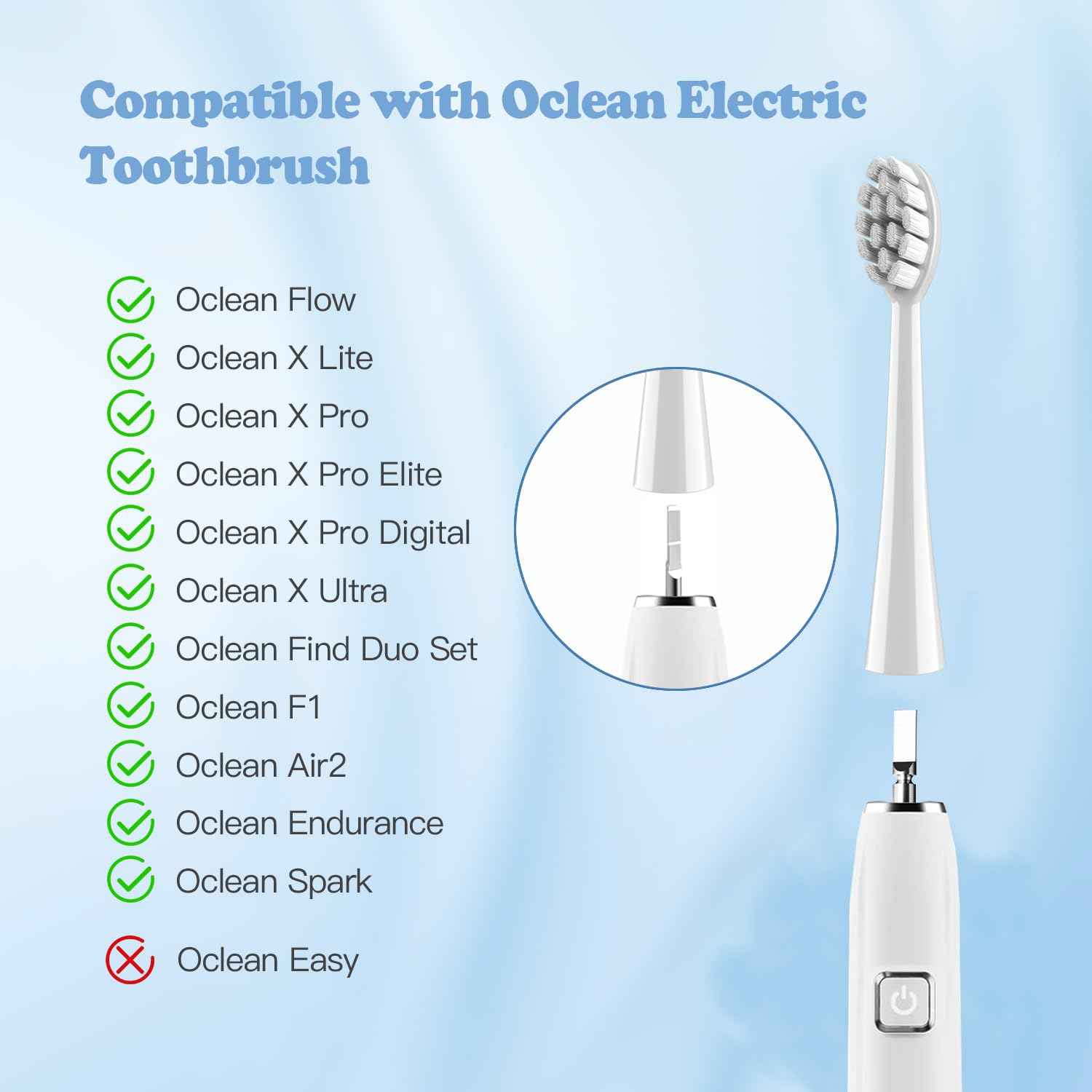 6 Pack Gum Care Replacement Brush Heads Compatible with Oclean Electric Toothbrush Heads for Oclean Spark, Flow, X Pro, X Pro Elite, X Pro Digital, X Lite, X Ultra, Air2, F1 (White)