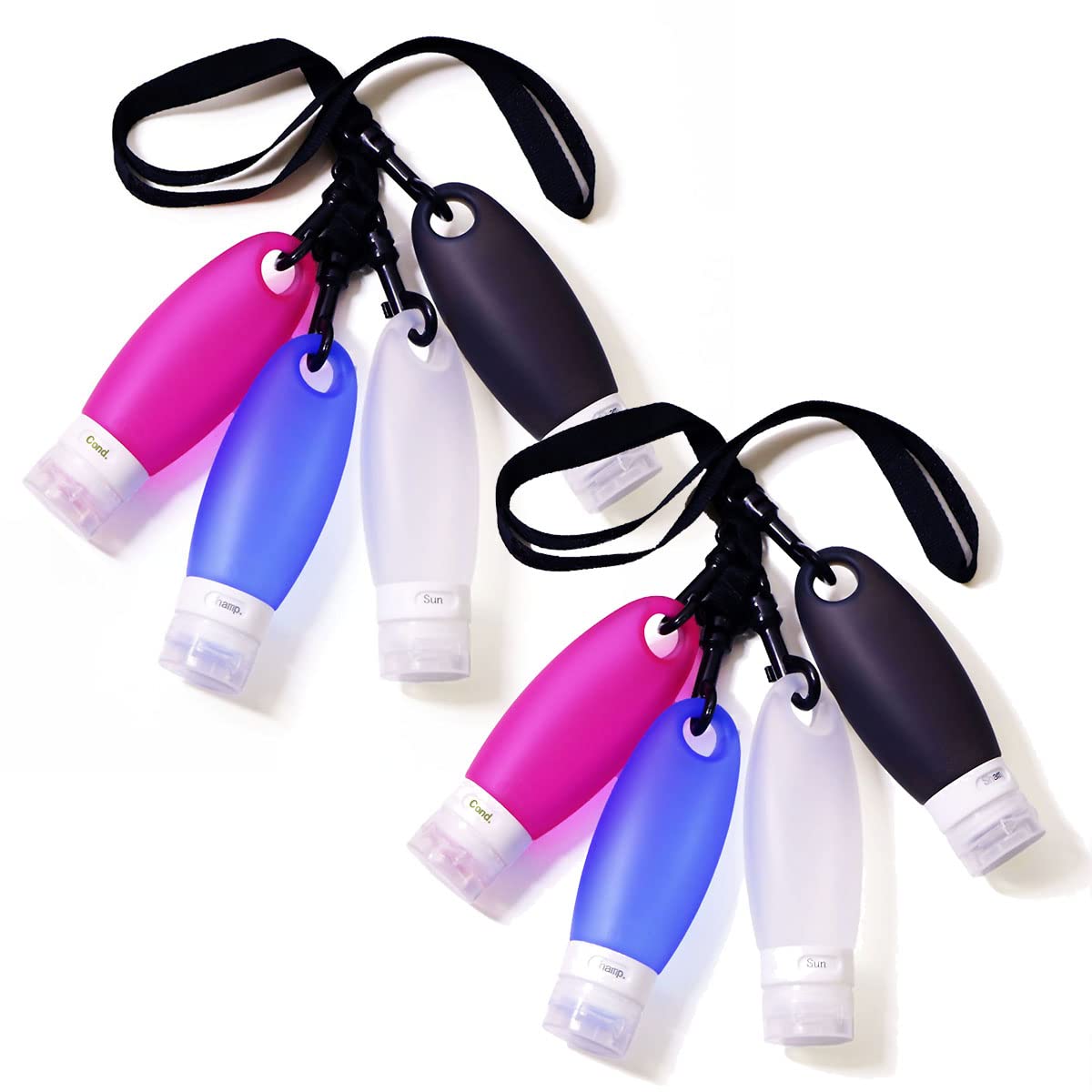 Fullplus Portable Silicone Squeezable Bottles Refillable Cosmetic Gym Containers Travel TSA Approved Tube Set with Shower Lanyard for Shampoo Lotion