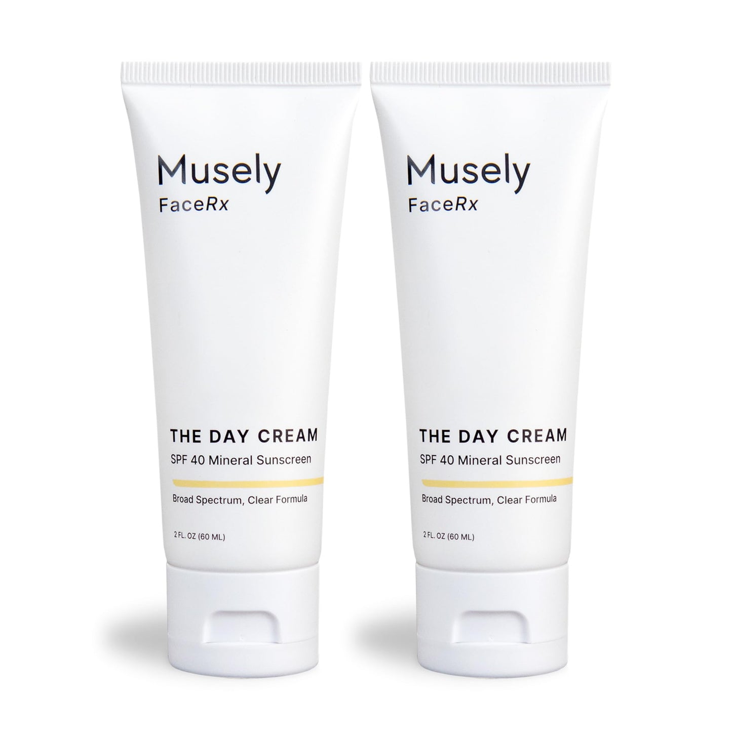 Musely Day Cream Mineral SPF 40, Clinical Grade Sunscreen, Broad-Spectrum, Water Resistant, 2 Fl Oz, Clear Color, 2x Bundle