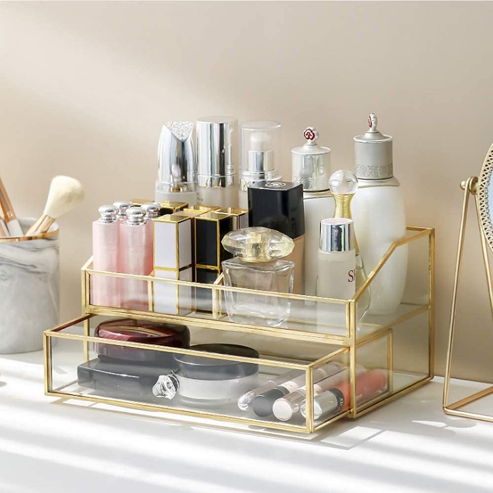 Clear Glass Makeup Brush Holder - L-Lei Cosmetics Storage for Brushes, Nail Polish & Lipstick | Dresser Decor