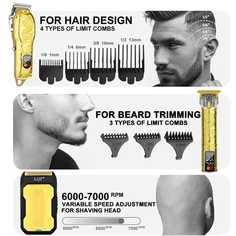 LQT® Professional Hair Clippers for Men, Hair Trimmer Cordless Barber Clippers and Trimmers Set, Hair Cutting Kit for Men Grooming Father Day Gifts