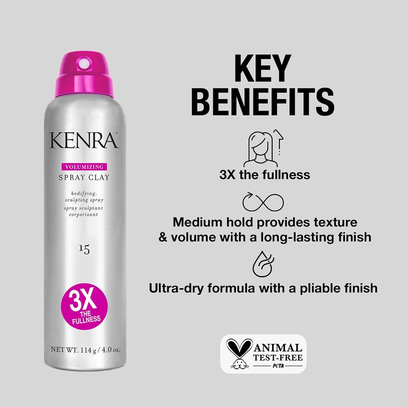 Kenra Professional Volumizing Spray Clay 15 | Bodifying, Fullness Spray | 3X The Fullness | Medium Hold | Provides Texture & Volume With A Long-Lasting Finish | All Hair Types | 4 oz