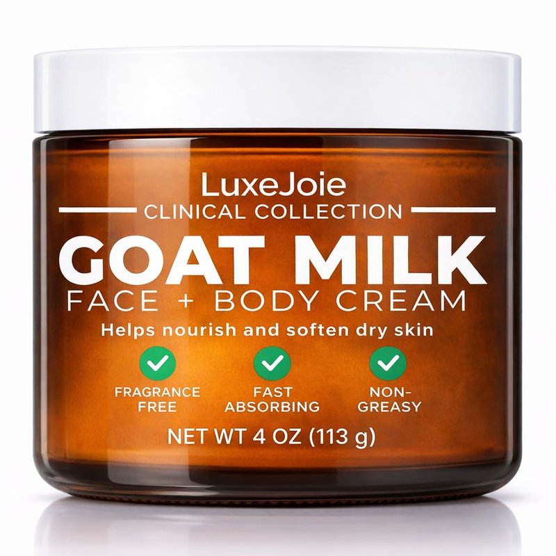 LuxeJoie Goat Milk Face Cream – Fragrance Free Moisturizer for Dry & Sensitive Skin – Fast Absorbing Non Greasy Hydration – Gentle Goat Milk Face & Body Lotion with Shea Butter – 4 oz