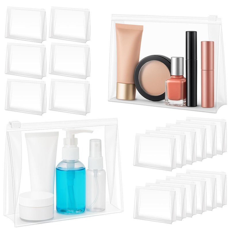 Circloophs Mini Clear Makeup Bag, 80 Pack Small Cosmetic Bags with Zipper TSA Approved Travel Bags Bulk for Toiletries Plastic EVA Water-resistant Reusable Pouches for Bathing Suit Bikini, 7.9”