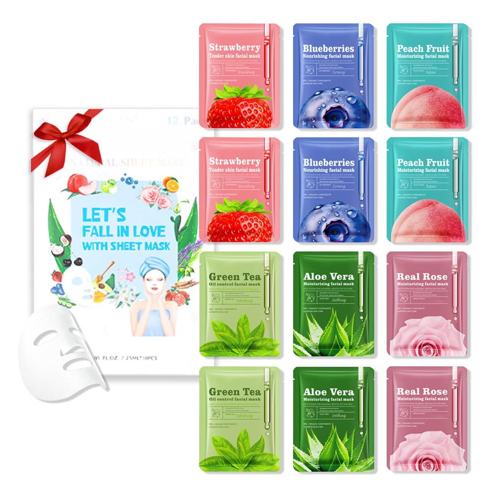 Hydrating Face Sheet Mask - Moisturizing Spa Treatment for Sensitive Skin | Pack of 12