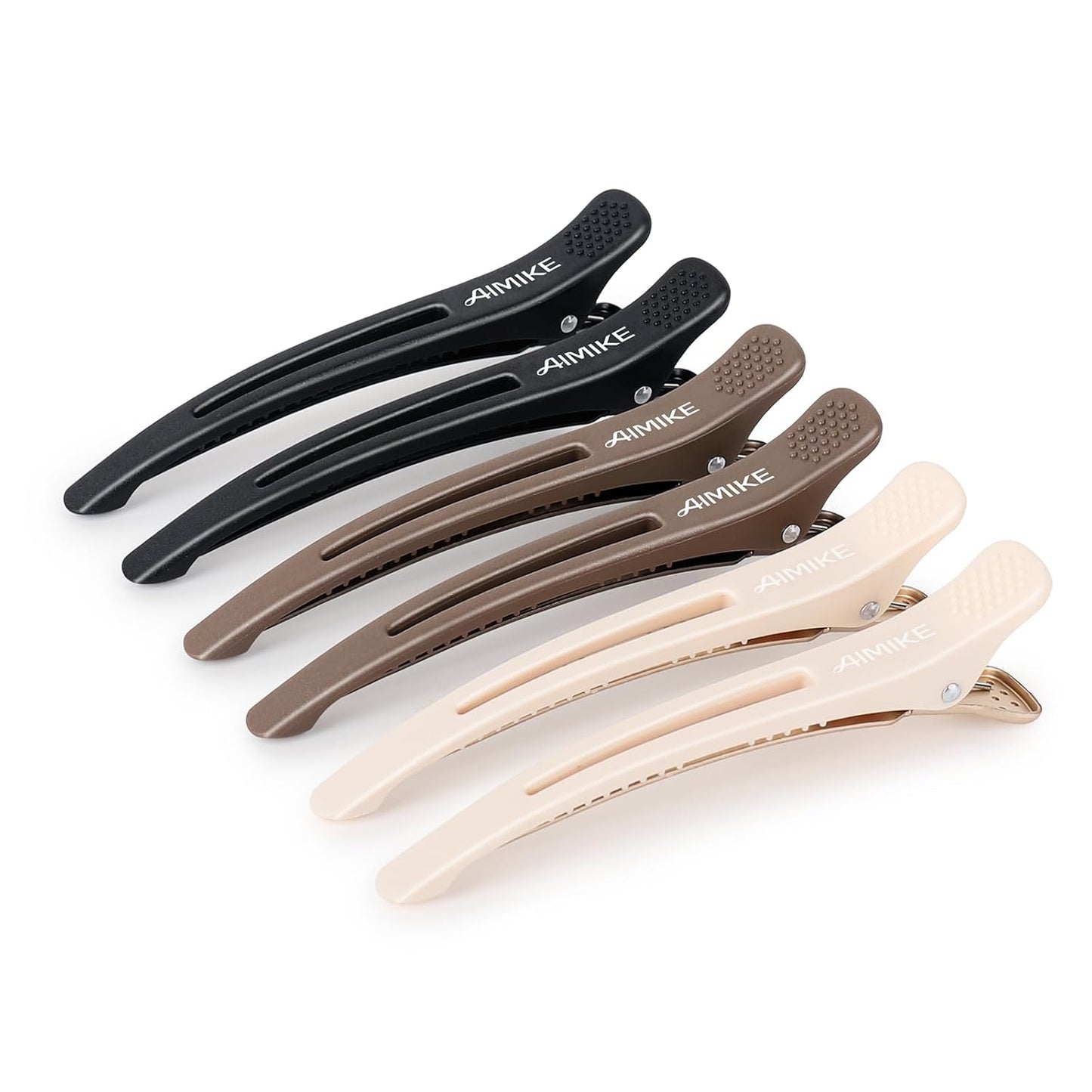 AIMIKE 6pcs Professional Hair Clips for Styling Sectioning, Anti-Slip No-Trace Duck Billed Hair Clips with Silicone Band, Salon and Home Hair Cutting Clips for Hairdresser, Women, Men - 4.3” Long