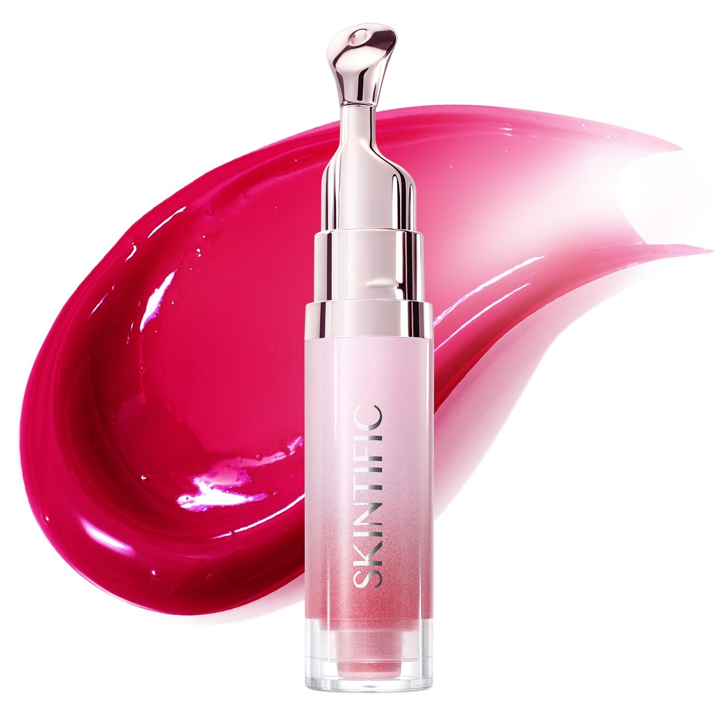 SKINTIFIC Peptide Brightening Lip Serum, Hydrating & Plumping Tinted Lip Gloss, Moisturizing Lip Balm with Polypeptides & Squalane for Glossy Sheer, Smooth Lips(06 Cherry Red)
