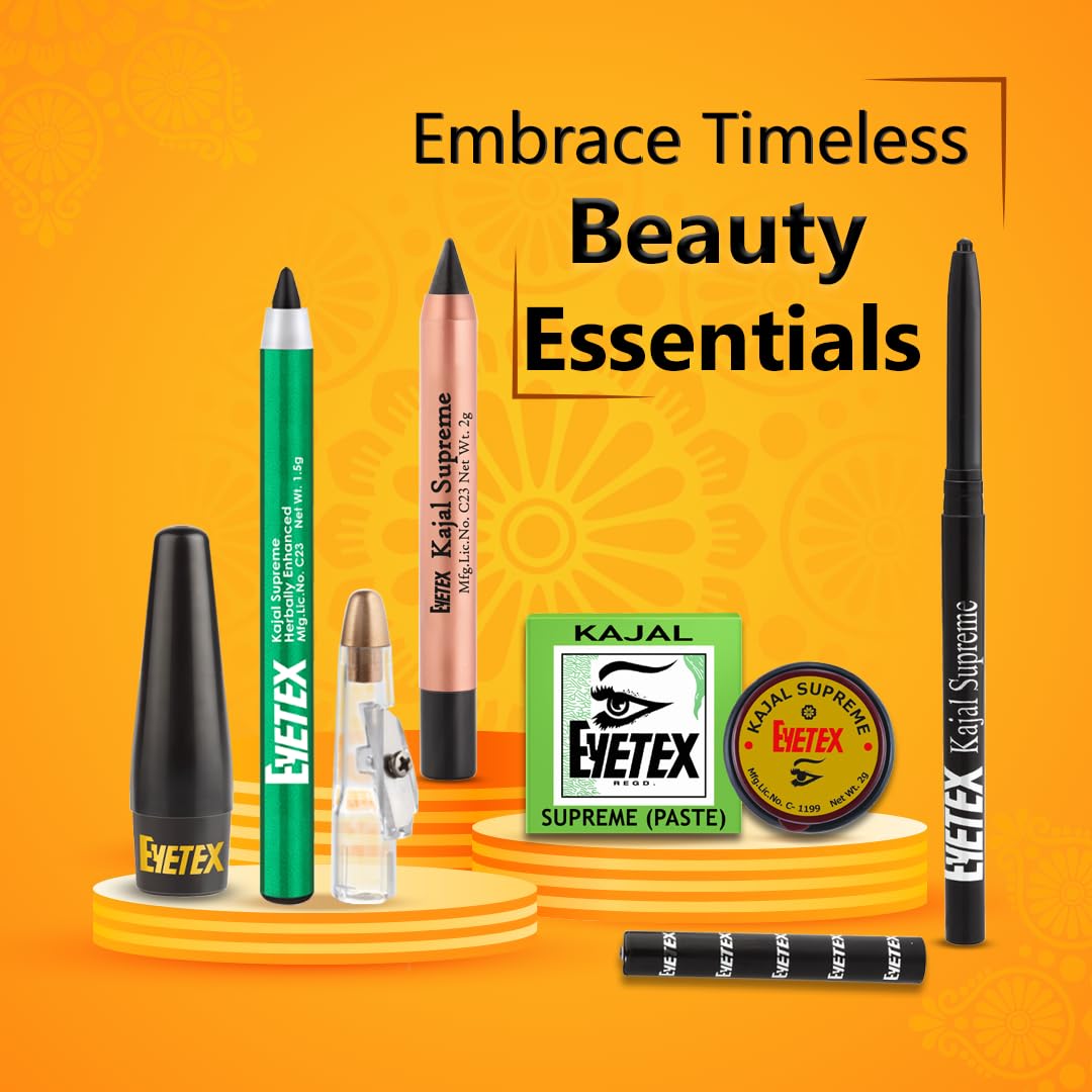 Eyetex Kajal Supreme Paste, Black, Pack of 10, Baby-Safe, All Natural Kajal, Skin-Friendly, Cooling Effect on Eyes, Popular for over 80 years, Vegan