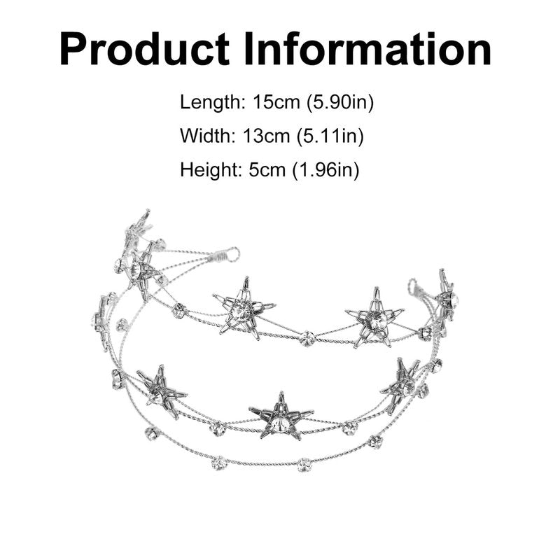 Beaupretty Bling Rhinestone Star Crown, Star Crystal Tiara and Crown Bridal Headpiece Alloy Hairband Wedding Jewelry for Women Girls, Silver