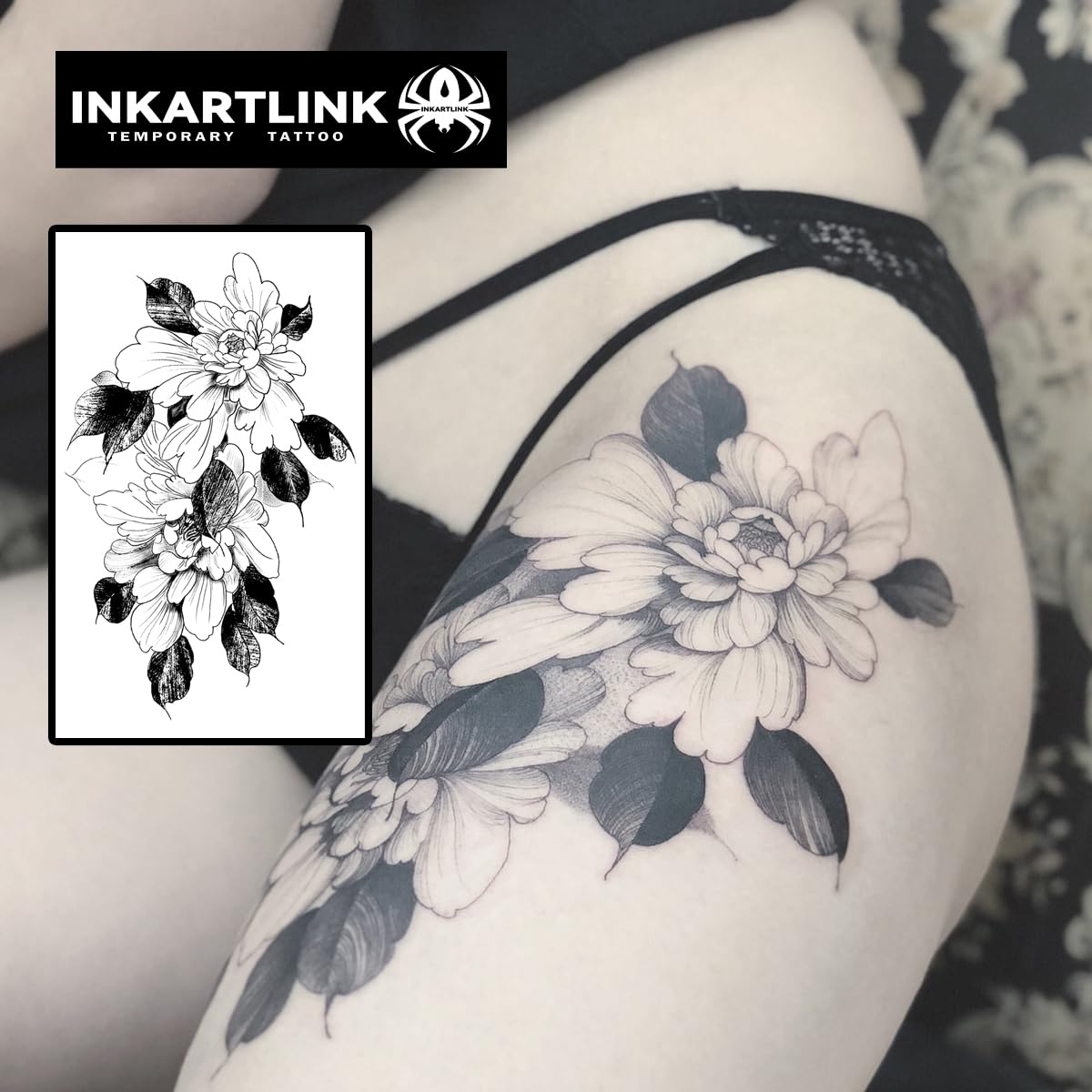 INKARTLINK Women's Semi-Permanent Floral Temporary Tattoos - Adult Art Design, Cruelty-Free, Waterproof, Non-Reflective (Art Flower)