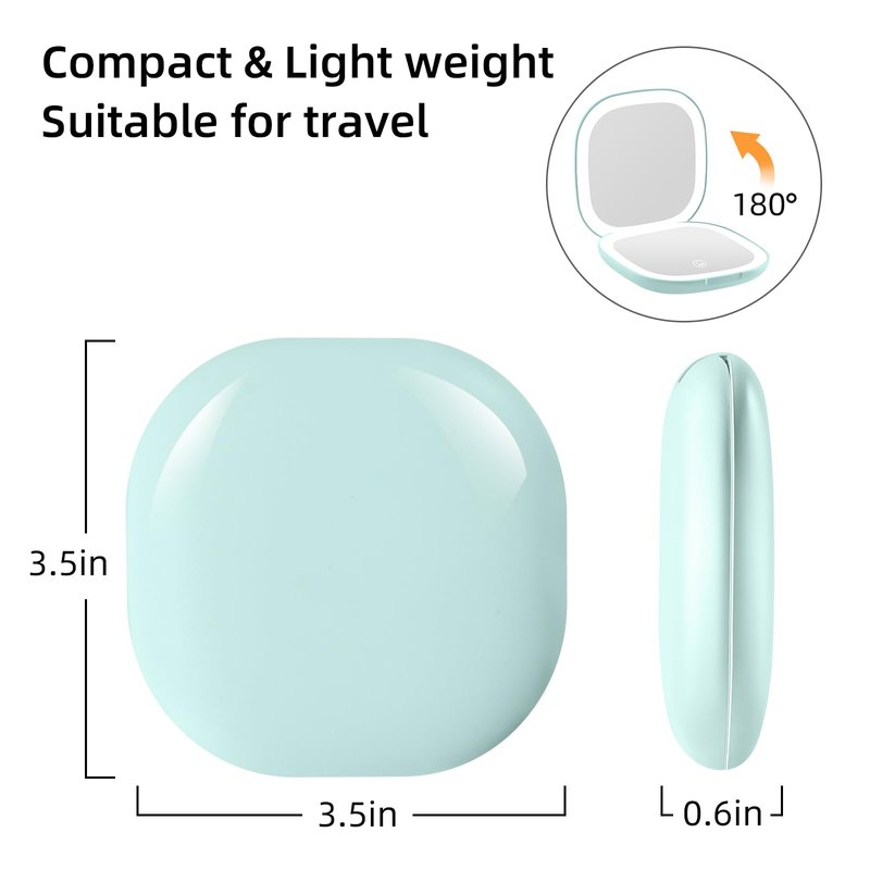 Compact Magnifying Travel Makeup Mirror with LED Light - 3.5 inches 1X/10X Magnification Small Hand Pocket Dimmable Double Sided USB Rechargeable Touch Screen, Portable Tabletop Cosmetic (White)