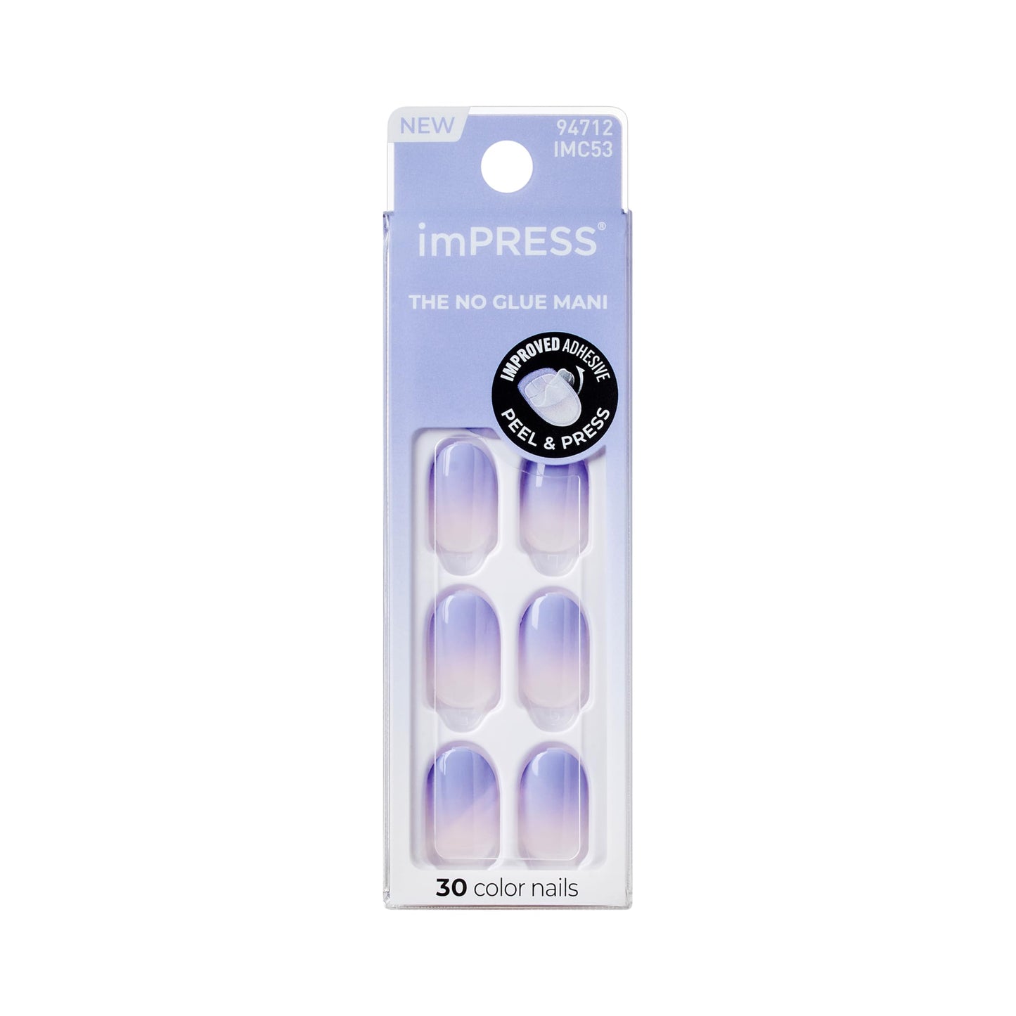 Impress Color Ombre Press On Nails, 'Friendzone', Blue, Short Oval, PureFit Technology, Patented Super Hold Adhesive, Chip Proof, Smudge Proof, Mini Nail File, Manicure Stick & 30 Fake Nails
