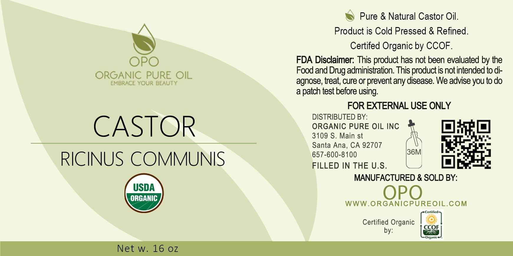 Organic Castor Oil | USDA Certified Organic, Pure and Cold Pressed, Refined, Non-GMO Hexane-Free - 16 oz - for Skin, Hair, Nails, Body, Eyelashes, Growth, Conditions, Nourishes & Hydrates