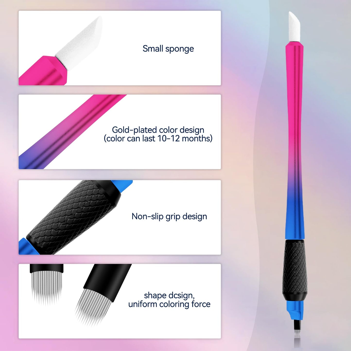 PMUBEAUTY 10Pcs Disposable Microblading pen sterilized 18 U-shaped 0.15mm Nano Blade Manual Eyebrow Pen Comfortable Rubber Grip with Pigment Sponge for Eyebrow Tattoo Permanent Makeup (18U 0.15mm)
