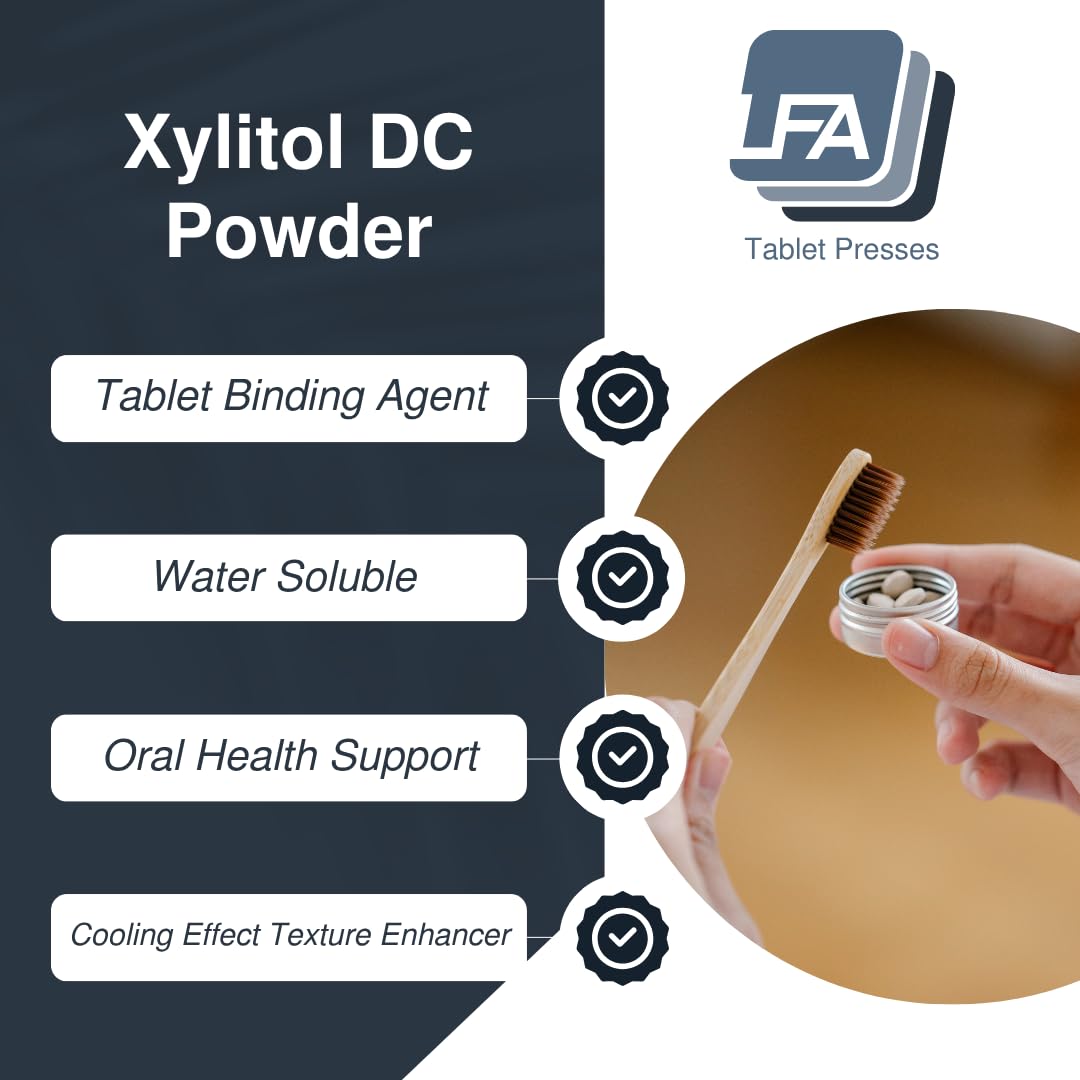 Xylitol DC Powder - 1 kg (2.2 lb) - Direct Compression Low Calorie Tableting Sugar Sweet Binding Agent for Tablet Press Machine Pill Binder Mix - Excipient for Chewable Toothpaste Tablets