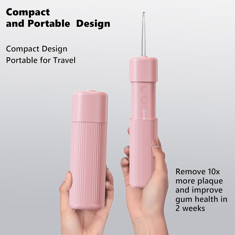 HUACO CARE Portable Mini Water Flosser, Oral Irrigator Water Teeth Cleaner Pick with Telescopic Water Tank,3 Modes & IPX7 Waterproof, Home & Travel (Pink)