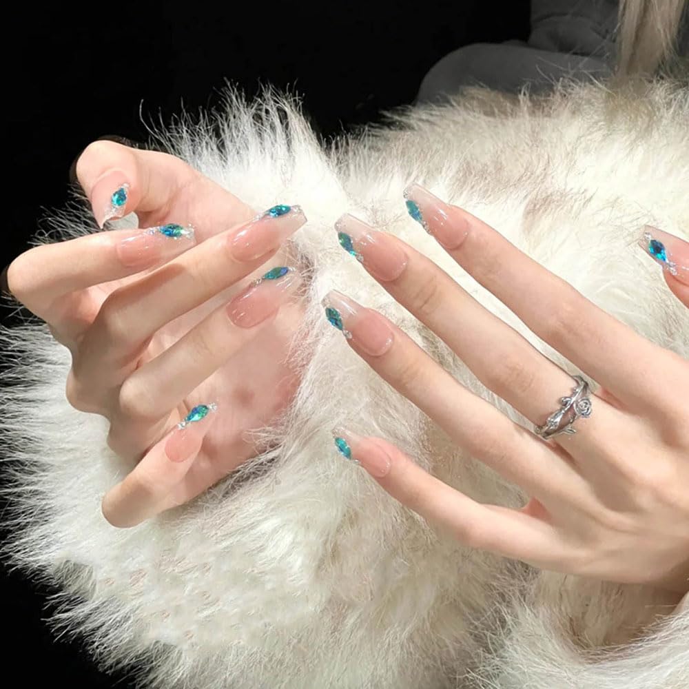 200PCS Blue Nail Charms, Crystals Rhinestones Flatback Nail Shiny Zircon Diamonds for 3D Decorations DIY Nail Art Accessories
