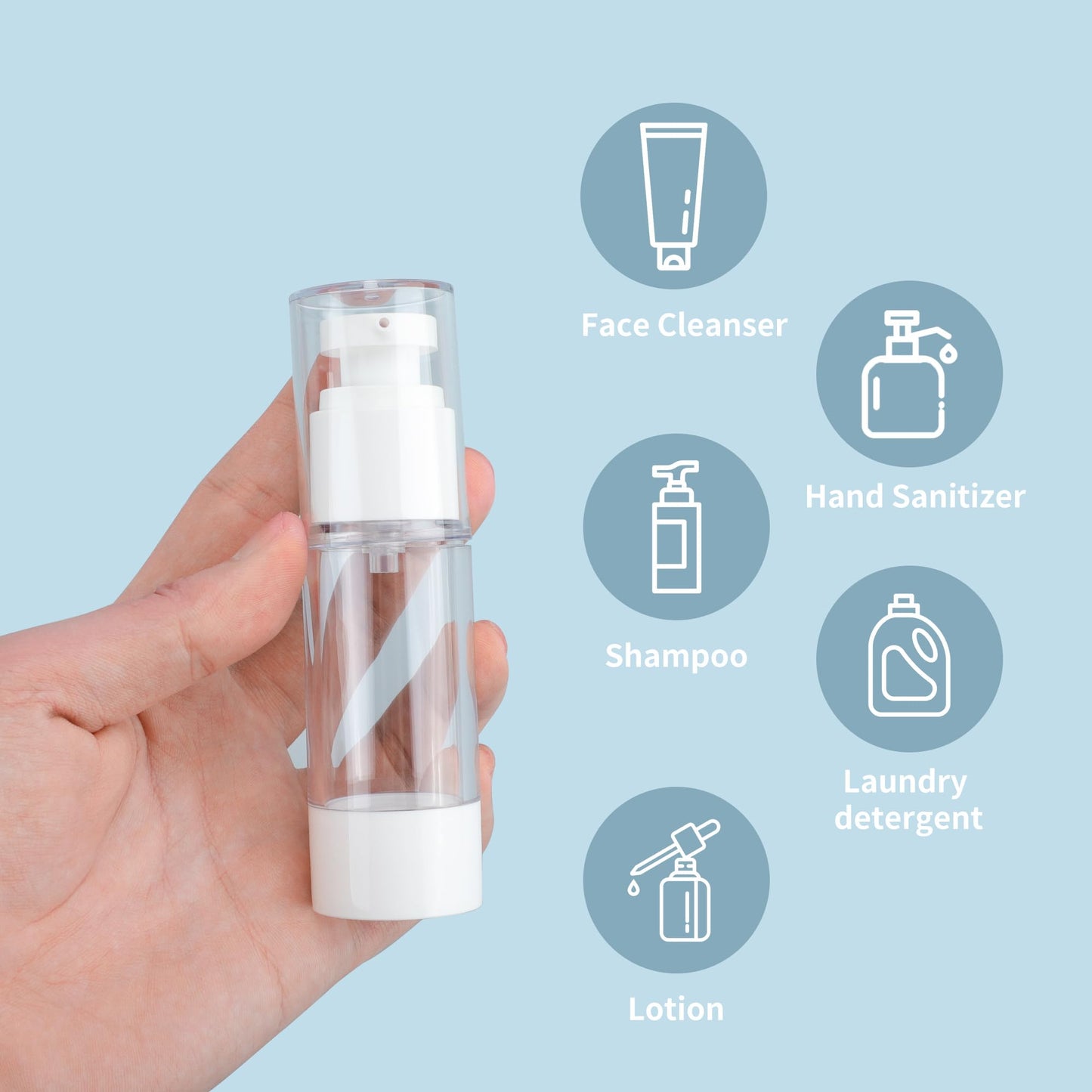 YEUIKERR 30 Pcs 1 oz Airless Pump Bottle Empty 30ml Clear Airless Cosmetic Cream Pump Bottle, Vacuum Plastic Refillable Travel Size Dispenser Bottles for Lotion Essential Oil Foundation Liquid