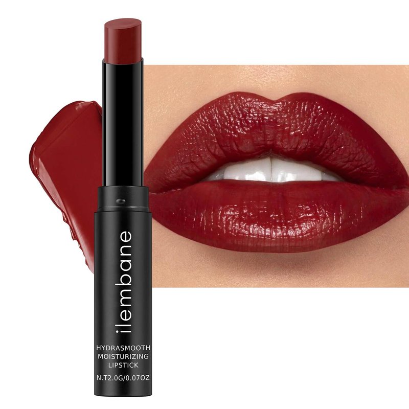 ilembane Deep Red Hydrating Lipstick – Moisturizing Cream Lip Balm for Dry Lips, Bold Glossy Finish, Lightweight Vegan Lip Color with Comfortable Smooth Wear (Cinnamon Rose)
