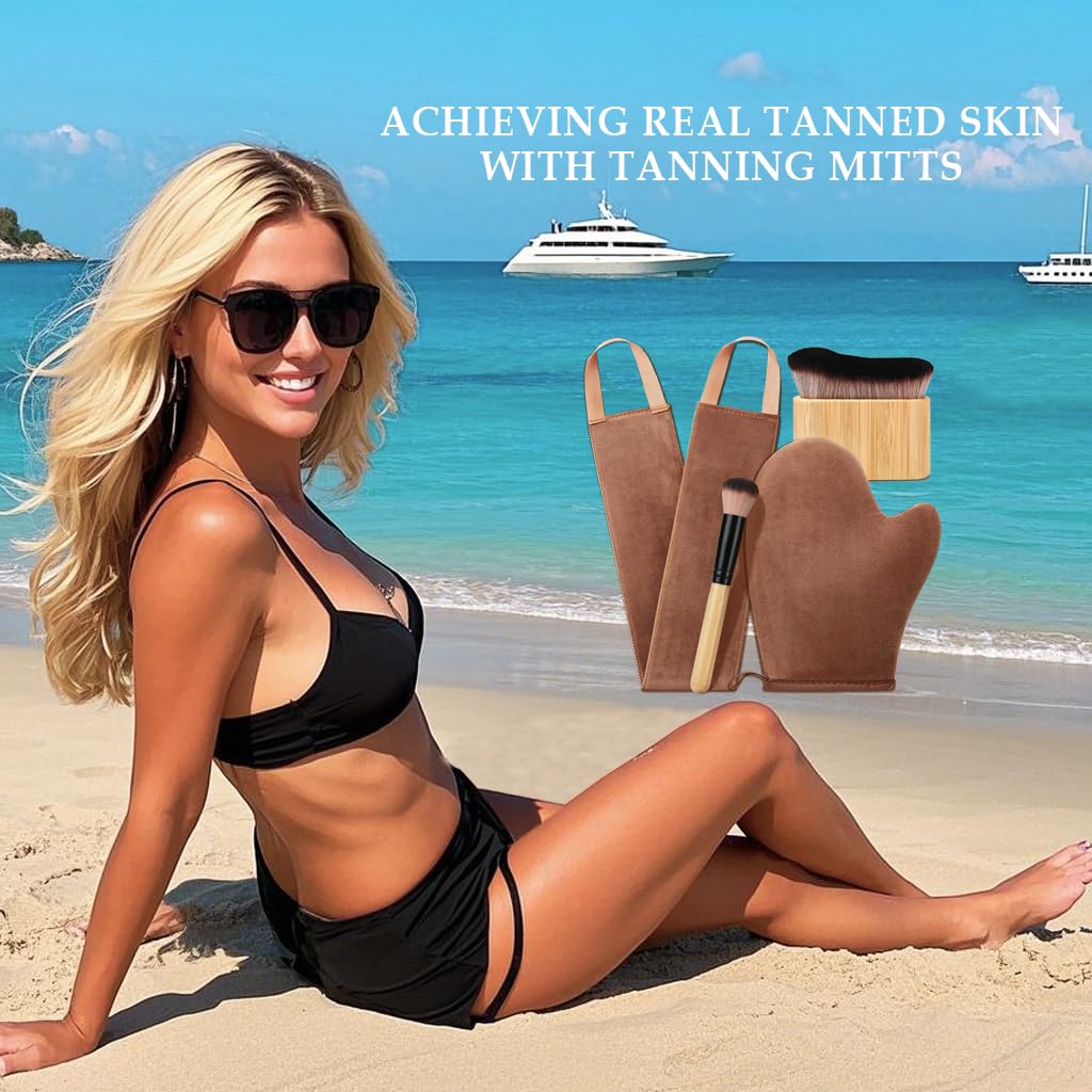 4 in 1 Luxury Velvet Tanning Mitt Self Tanning Mitt Applicator Self Tanner Brush Self Tanner Back Applicator Self Tanner Mitt Tanning Brush Tanning Glove