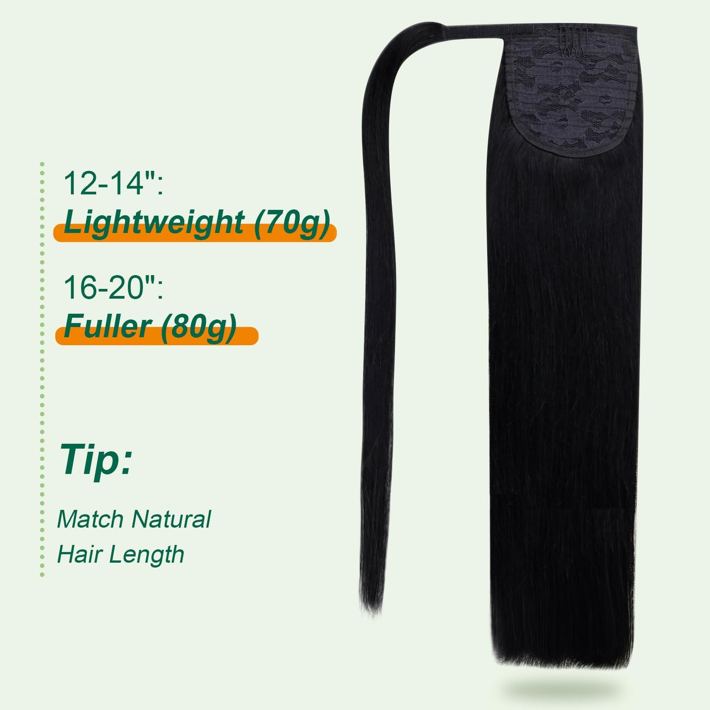 Easyouth Ponytail Extension Human Hair, Jet Black, 12 Inch 70G, Pony Tail Extensions, Flexible Wrap Around Ponytail, Short Straight Hair Extensions